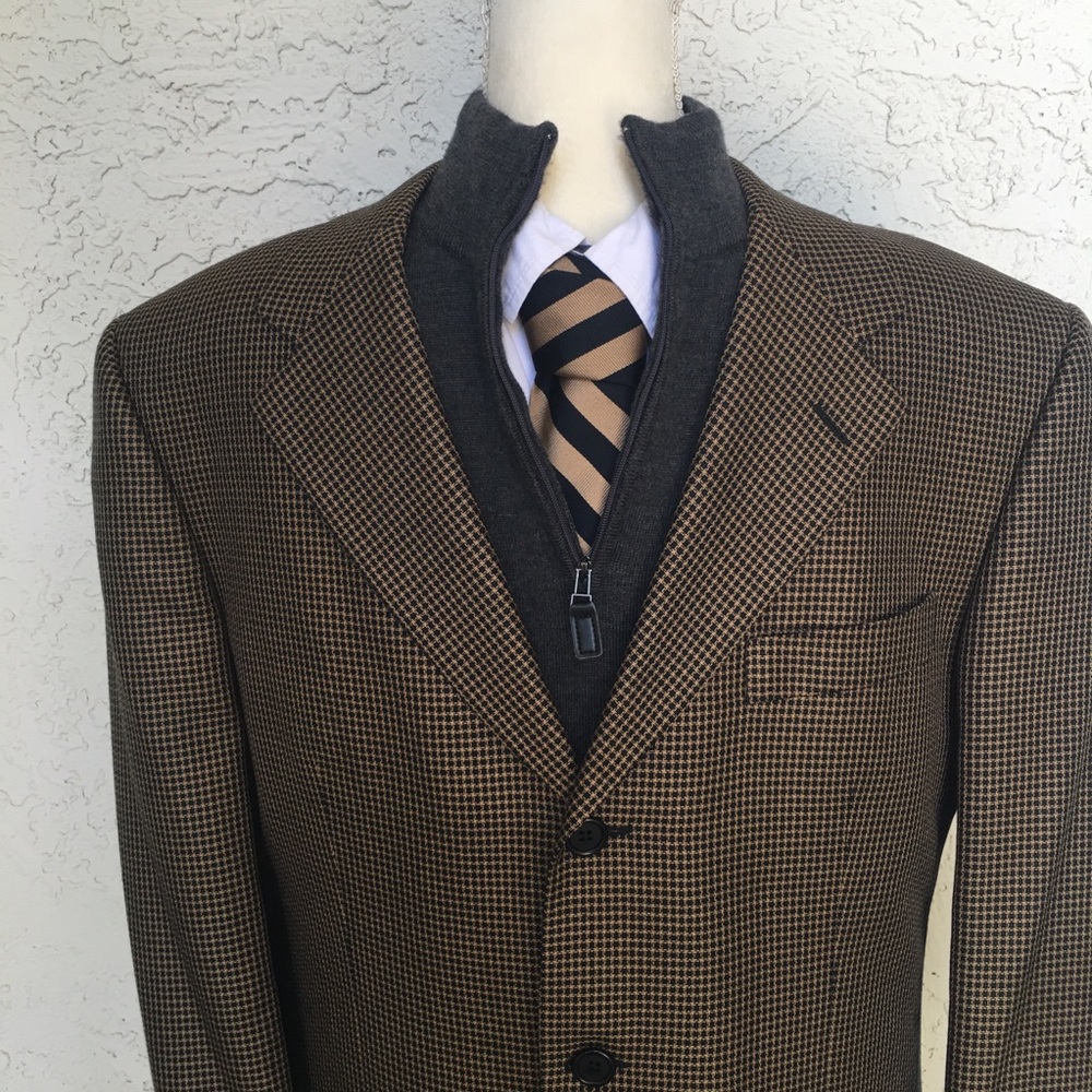 Britches Biella Vintage Blazer Men’s Silk & Wool Three Button Brown Plaid